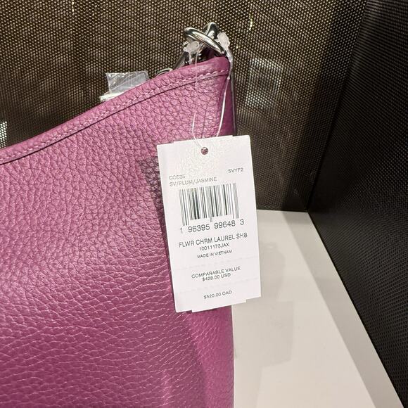 Coach Outlet Laurel Shoulder Bag with Flower Charm CCE35 SVYF2 Plum/Jasmine - Picture 10 of 12